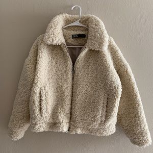 Zara white teddy jacket size XS